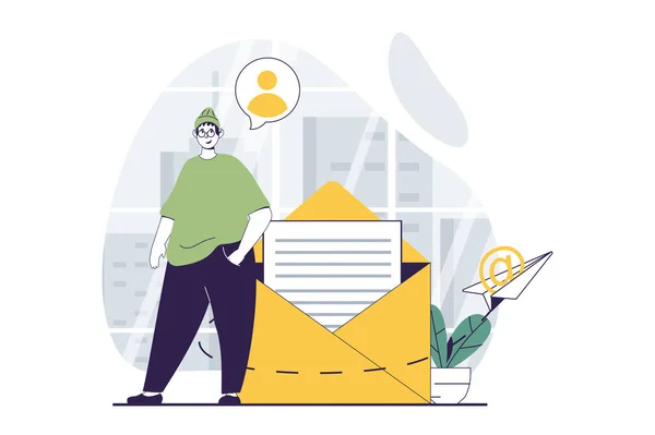 Email Service Concept People Scene Flat Design Web Man Writes — Stock Vector