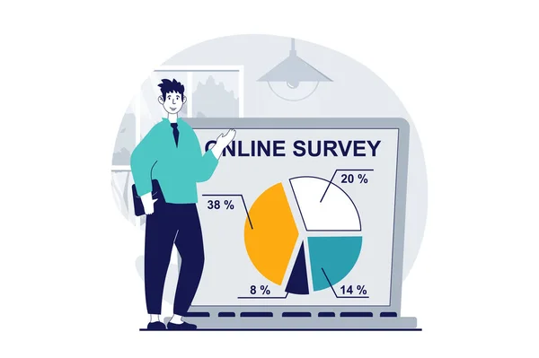 Online Survey Concept People Scene Flat Design Web Man Analyzes — Stock Vector