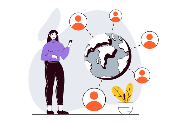 Social Network Concept People Scene Flat Design Web Woman Getting — Stock Vector