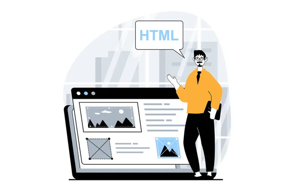 Web Development Concept People Scene Flat Design Man Creating Page — Stock Vector