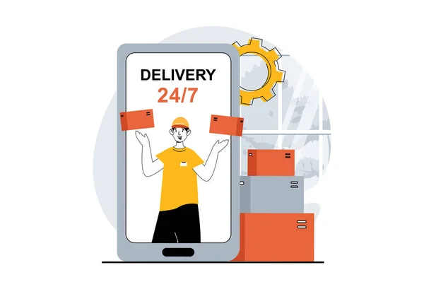 Delivery Service Concept People Scene Flat Design Web Fast Courier — Stock Photo, Image