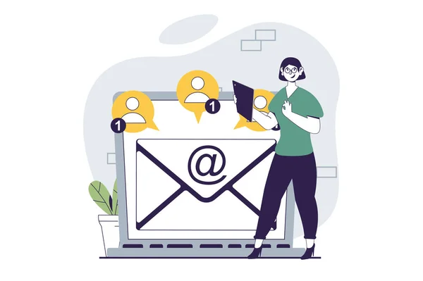 Email Service Concept People Scene Flat Design Web Woman Creating — Stock Photo, Image