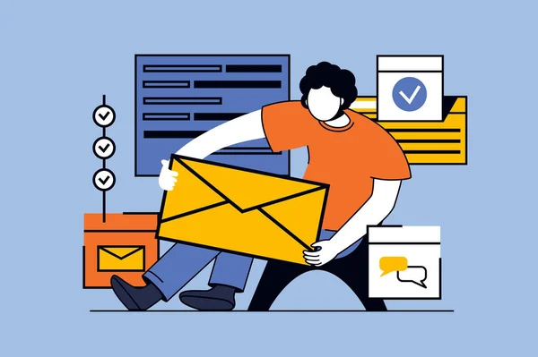 Conceito Serviço Mail Com Pessoas Cena Design Plano Para Web — Vetor de Stock