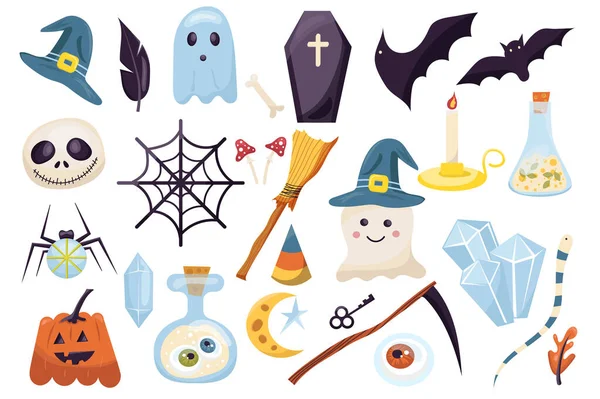 Halloween Méga Ensemble Dans Design Plat Graphique Bundle Éléments Chapeau — Image vectorielle