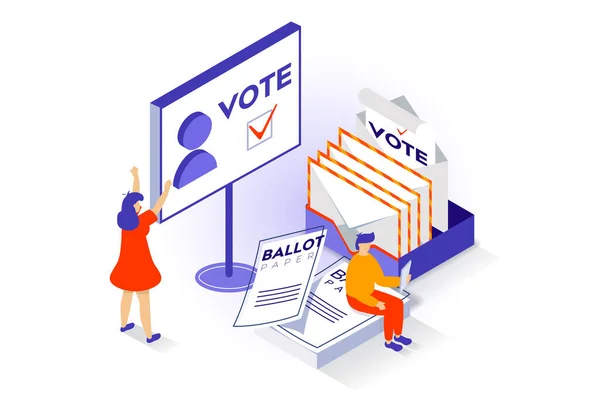 Választási Szavazási Koncepció Izometrikus Kialakításban Emberek Demokratikus Választásokat Tartanak Kampányoló — Stock Vector