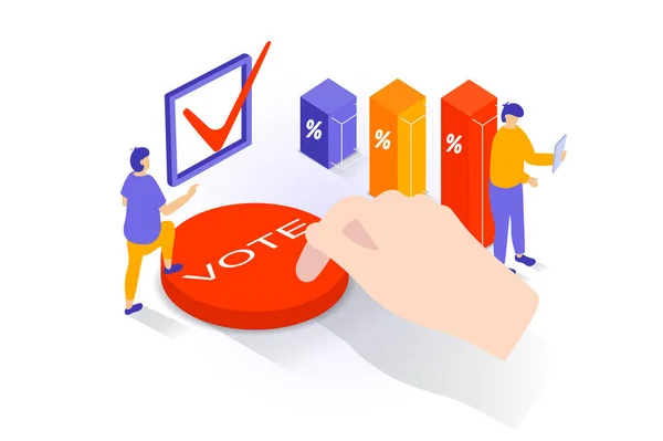 3Dイソメトリックデザインにおける選挙と投票のコンセプト 人々は投票の終了と政治家の評価で選挙を行い 有権者は投票した Webグラフィックのアイソメトリシーンによるベクトルイラスト — ストックベクタ