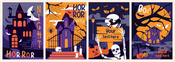 Brochure Couverture Vacances Halloween Dans Design Plat Tendance Modèles Affiches — Image vectorielle