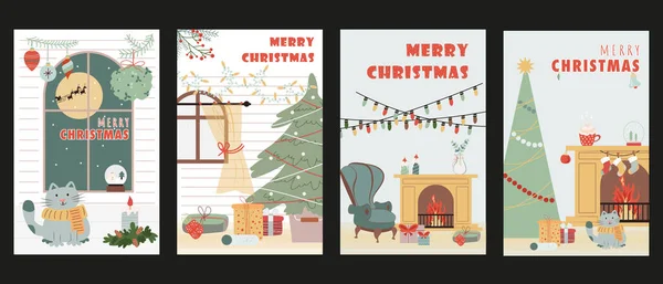 Christmas Holiday Cover Brochure Set Trendy Flat Design Poster Templates — Stock Vector