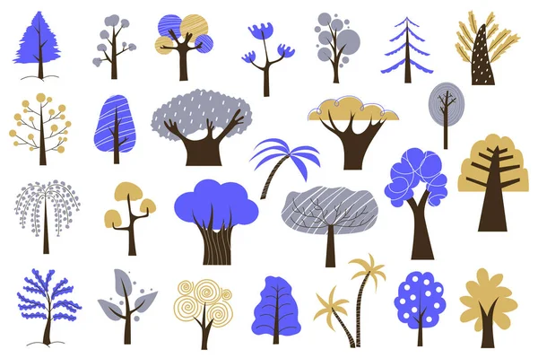 Абстрактные Деревья Мега Набор Графическом Плоском Дизайне Пучок Элементов Минимального — стоковое фото
