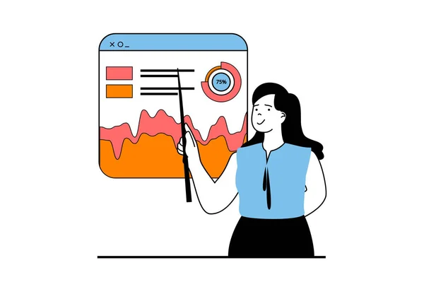 Data Analysis Concept People Scene Flat Web Design Woman Researching — Stock Vector