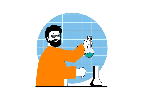 平面网页设计中以人为本的教育理念 在实验室化学测试中担任教师和解释化学的人 社交媒体横幅和营销材料的矢量插图 — 图库矢量图片