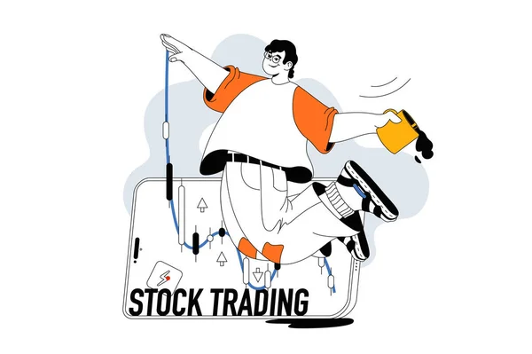 Concepto Trading Acciones Con Escena Personas Diseño Línea Plana Para — Vector de stock