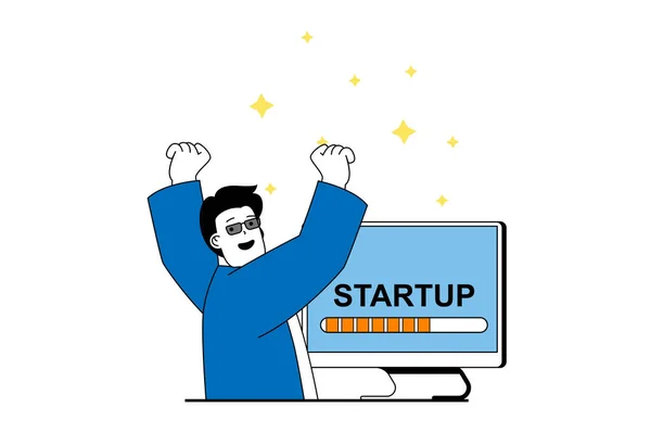 Startup Business Concept People Scene Flat Web Design Man Creating — Stock Vector