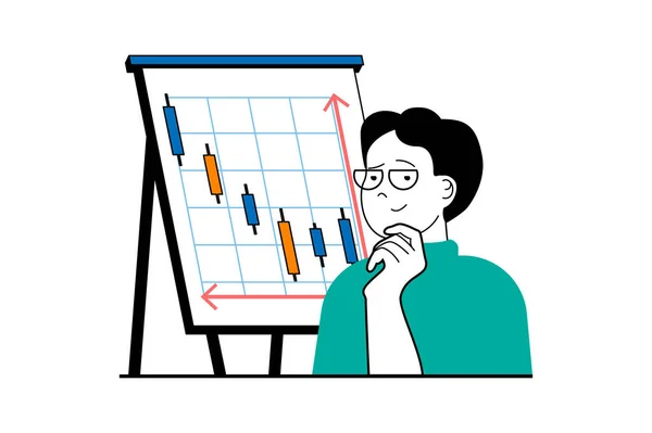 Stock Trading Concept People Scene Flat Web Design Man Monitoring — Stock Vector