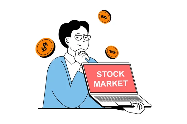 Stock Trading Concept People Scene Flat Web Design Man Trading — Stock Vector