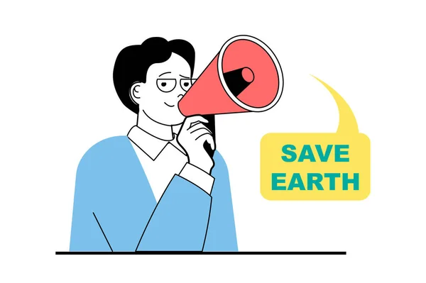 フラットウェブデザインで人々のシーンを持つゼロ廃棄物の概念 エコ活動家 環境保護のためにキャンペーンを行い 地球を救う ソーシャルメディアバナー マーケティング資料のベクトルイラスト — ストックベクタ