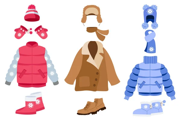 Теплая Зимняя Одежда Мега Набор Элементов Плоском Дизайне Пакет Разных — стоковый вектор