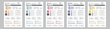 DIN A3 business brand manual templates set. Company identity brochure page with infographic financial data. Marketing research, and commercial offer. Vector layout design for poster, cover, brochure