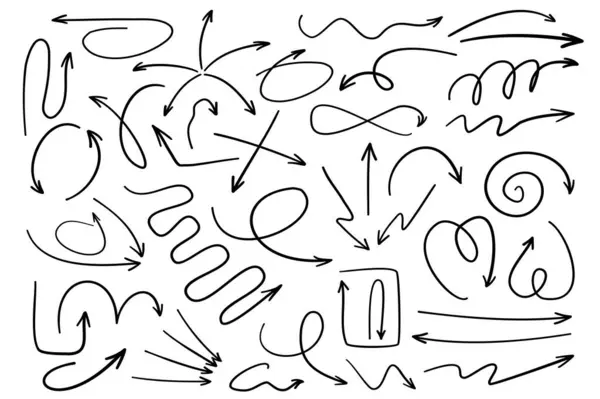 Flèches Doodle Méga Ensemble Dans Conception Dessin Animé Plat Bundle — Image vectorielle