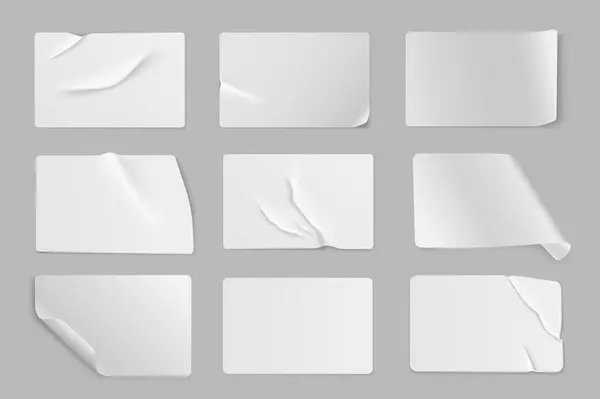 Crumpled Sticker Mega Set Realistic Design Bundle Elements White Glued — Stock Vector