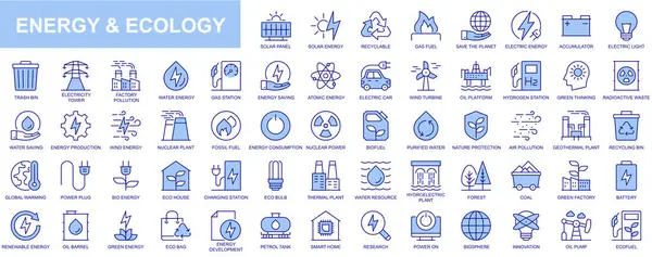 Icônes Web Énergie Écologie Dans Conception Ligne Bleue Pack Panneau — Image vectorielle
