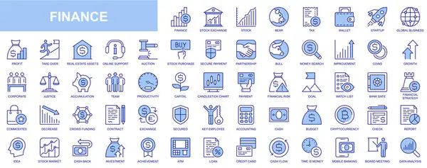 Финансовые Веб Иконки Дизайне Синей Линии Пакет Услуг Биржа Кредит — стоковый вектор