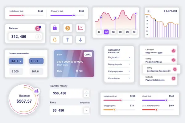 User Interface Elements Set Mobile Banking App Kit Template Hud — Stock Vector