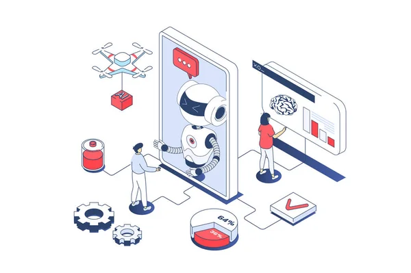 Τεχνητή Νοημοσύνη Έννοια Ισομετρική Σχεδίαση Μηχανικοί Που Εργάζονται Ρομπότ Εκμάθηση — Διανυσματικό Αρχείο