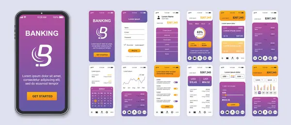 Banking Mobile App Interface Screens Template Set Account Login Balance — Stock Vector