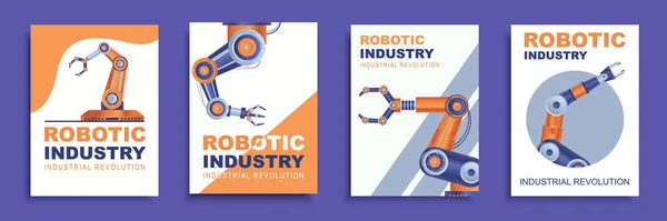 Przemysł Robotyczny Obejmuje Broszurę Płaskiej Konstrukcji Szablony Plakatów Automatyczną Produkcją — Wektor stockowy