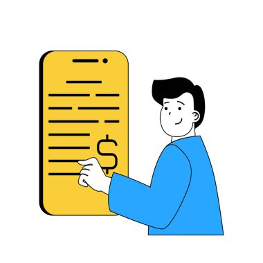 Çizgi filmcilerle iş konsepti web için düz tasarım. İnsan yatırım ve gelir için bütçe hesaplar, strateji yaratır. Sosyal medya afişi, pazarlama materyali için vektör illüstrasyonu.