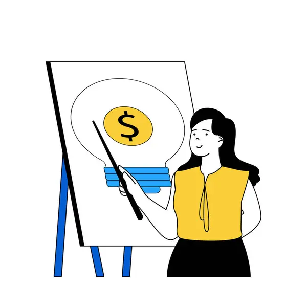 Business Concept Cartoon People Flat Design Web Woman Showing Idea — Stock Vector