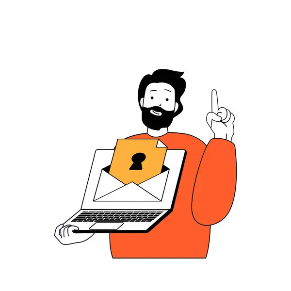 Cyber Concetto Sicurezza Con Persone Cartone Animato Design Piatto Web — Vettoriale Stock