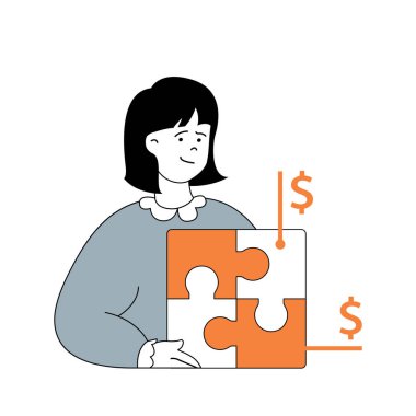 Business and finance concept with cartoon people in flat design for web. Woman planning company development with financial goals. Vector illustration for social media banner, marketing material.