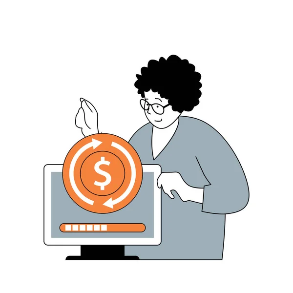 Business Finance Concept Cartoon People Flat Design Web Woman Making — Stock Vector