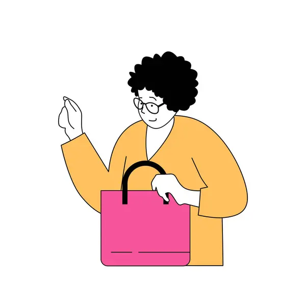 Shopping concept with cartoon people in flat design for web. Woman making purchases in seasonal sales with special offer prices. Vector illustration for social media banner, marketing material.