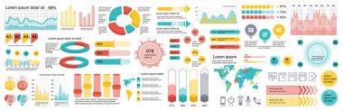 Mega bilgi elemanları kümesi veri görselleştirme vektör tasarım şablonu. Adımlar, seçenekler, iş süreci, iş akışı, diyagram, akış şeması, zaman çizelgesi, pazarlama için kullanılabilir. Bilgi paketleme grafikleri.