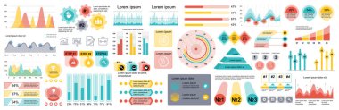Mega bilgi elemanları kümesi veri görselleştirme vektör tasarım şablonu. Adımlar, seçenekler, iş süreci, iş akışı, diyagram, akış şeması, zaman çizelgesi, pazarlama için kullanılabilir. Bilgi paketleme grafikleri.