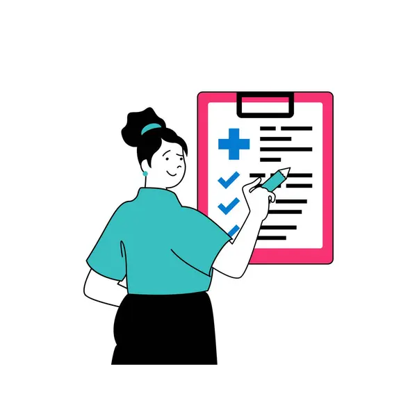 Medical Concept Cartoon People Flat Design Web Woman Works Doctor — Stock Vector