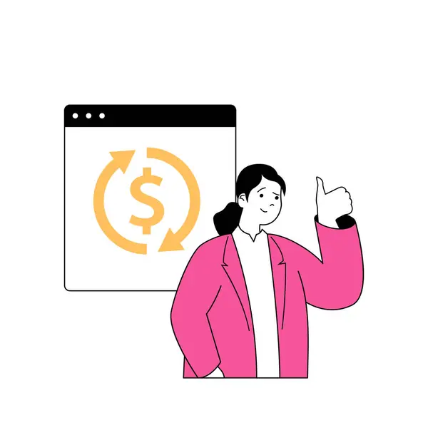 Mobile commerce concept with cartoon people in flat design for web. Woman ordering goods online and making pay financial transaction. Vector illustration for social media banner, marketing material.