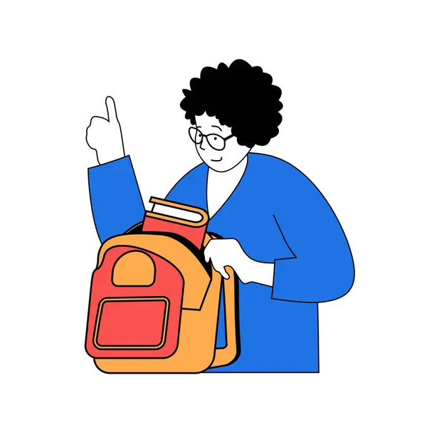 School Learning Concept Cartoon People Flat Design Web Woman Helping — Stock Vector