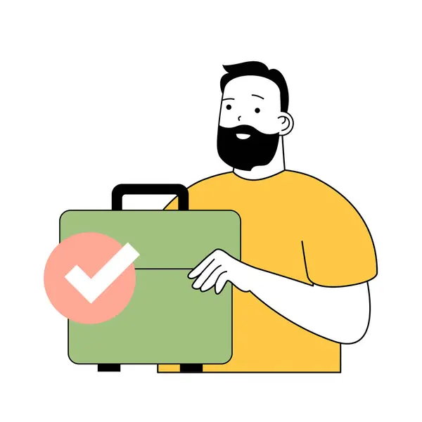 Time management concept with cartoon people in flat design for web. Man with briefcase completing and finishing tasks to deadline. Vector illustration for social media banner, marketing material.