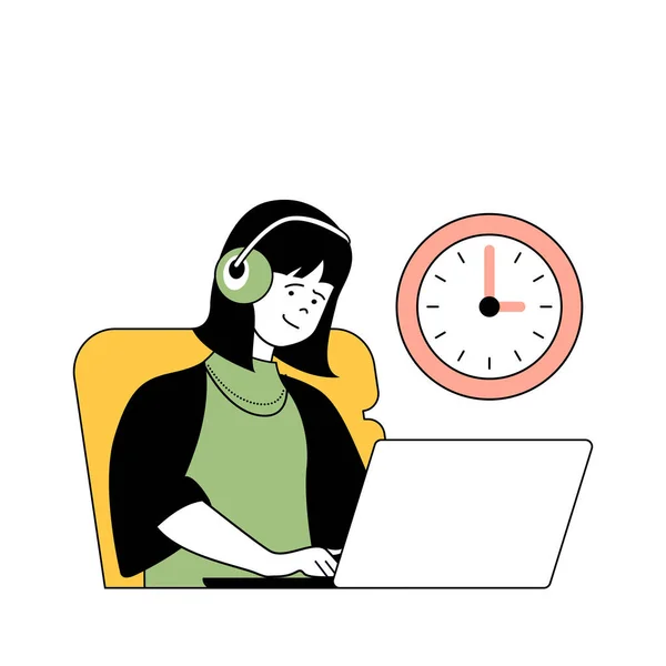 Time Management Concept Cartoon People Flat Design Web Woman Works — Stock Vector