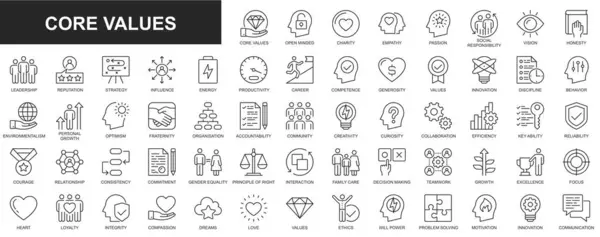 Núcleo Valores Web Iconos Establecidos Diseño Línea Delgada Pack Caridad —  Fotos de Stock