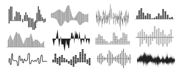 Zvukové Vlny Mega Nastavit Plochém Grafickém Designu Sbírkové Prvky Abstraktní — Stockový vektor