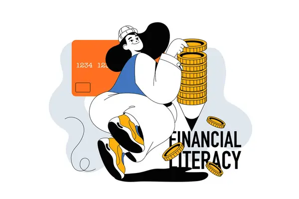 Literacia Financeira Esboço Web Conceito Moderno Design Linha Plana Análise — Vetor de Stock