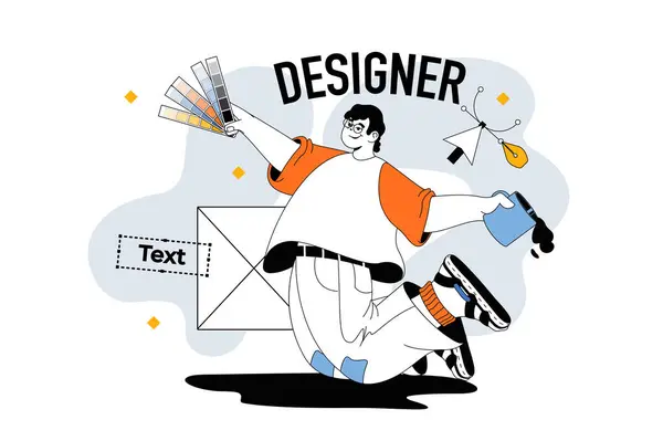 Designer Esboço Web Conceito Moderno Design Linha Plana Homem Trabalhando Ilustração De Stock