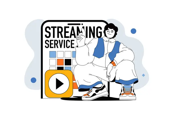 Streaming Service Contouren Web Modern Concept Vlakke Lijn Ontwerp Man Rechtenvrije Stockvectors