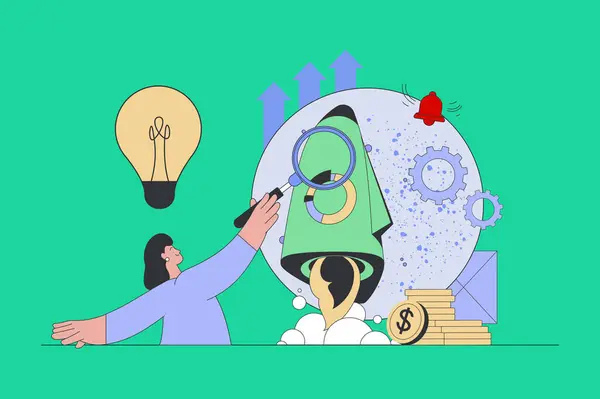 Startup Koncept Moderním Plochém Designu Pro Web Ženský Brainstorming Spouštění Stock Ilustrace