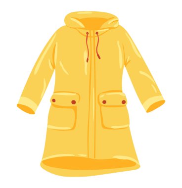 Düz dizaynlı sarı yağmurluk. Sonbahar ya da ilkbahar su geçirmez giysiler. Vektör çizimi izole edildi.